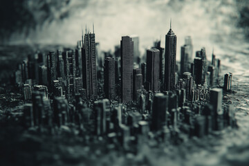 Obraz premium Delve into a Miniature Cityscape Crafted on a Charcoal Background: Urban Artistry