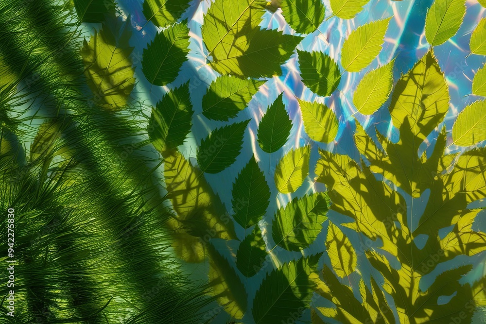 Aufkleber vibrant light patterns and grassy textures enhance dynamic leaf shadow projection effect on lucid fi