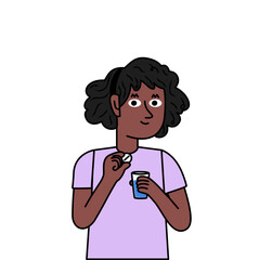 black girl with a glass of water ready to take a pill.eps