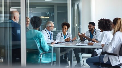 Diverse group of doctors in a meeting.