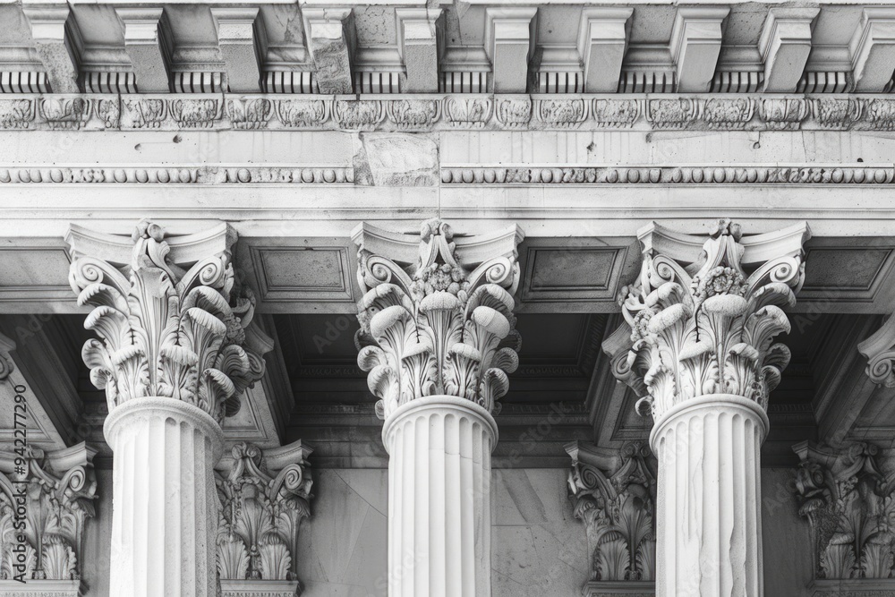 Canvas Prints A classic building with ornate columns in black and white