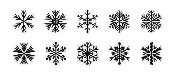 Set of New Year and Christmas snowflakes on a white background. Winter design, snow.