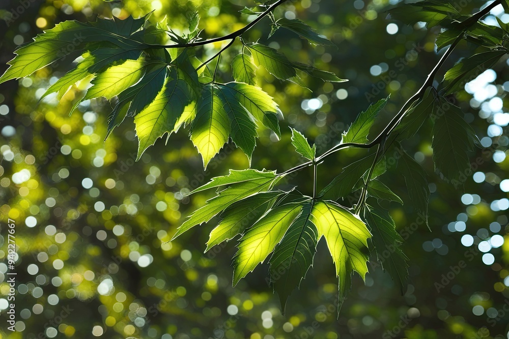 Poster luminous leaf outline effect with soft sunlight shadows and serene background