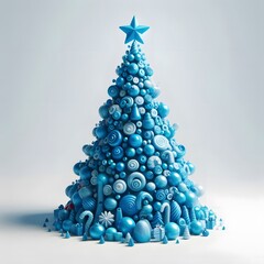 3D Blue Christmas Tree - Modern Design on White Background