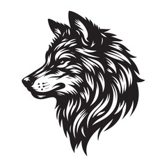 vector wolf head silhouette and white background