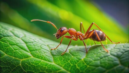 An ant crawling on a vibrant green leaf , insect, nature, close-up, macro, wildlife, small, tiny, crawling, leaf