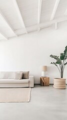 Simple living room interior with copy space on white wall