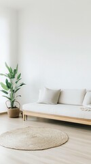 Simple living room interior with copy space on white wall
