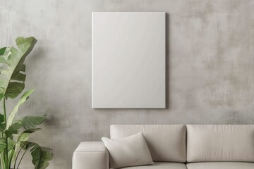 mock up poster frame in modern interior background, minimalistic modern clean empty living room, with plant and furniture. Scandinavian style