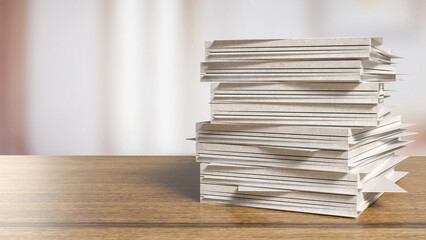 The paper on wood table for Background or Business concept 3d rendering.