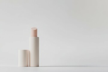 a natural lip balm in stick form. The lip balm should have a light pink tint and be housed in minimalistic, Paper Eco-Tube. Display the lip balm on a clean white background