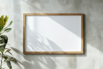 Blank picture frame mockup on wall. Light room minimal design. View of modern scandinavian style interior with artwork mock up on wall. Home staging and minimalism concept