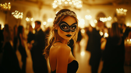 Mystery Woman in Mask at Lavish Masquerade Ball