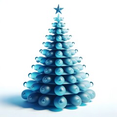 3D Blue Christmas Tree - Modern Design on White Background
