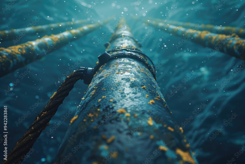 Poster A close-up view of a tree trunk submerged in water, with roots and branches visible