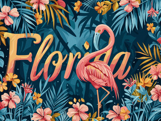 Florida city, USA. Touristic Greeting Card, travel poster from Florida. Art Vector Illustration