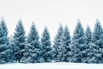 Fototapeta premium A group of snowy trees standing tall in an open field
