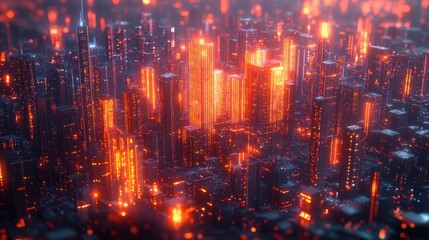 Fototapeta premium Futuristic Cityscape with Glowing Lights and Buildings