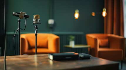 Obraz premium Studio Recording Setup with Two Microphones