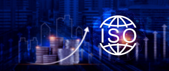 ISO standards quality control, assurance and warranty business technology concept, Touching on screen with quality assurance and document icon for ISO, ISO Standard certification concept.