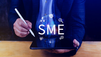 SME concept of business, Business, technology, internet and network concept, Virtual screen of the...