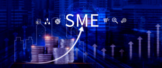 SME concept of business, Business, technology, internet and network concept, Virtual screen of the future and sees the inscription SME.