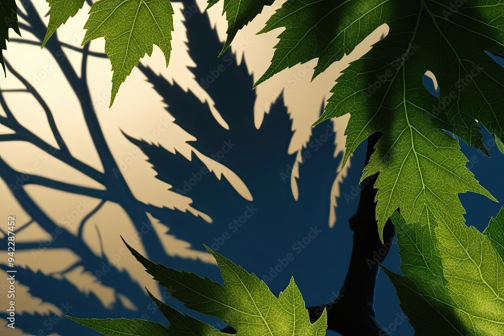 Aufkleber bright illuminated leaf shadow overlay with detailed branch patterns