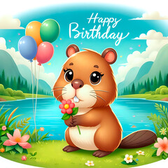 A postcard, a Capybara congratulates. A "happy birthday" greeting card.