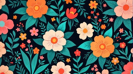 Pattern, wallpaper, pretty flowers on dark background