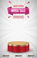 best offer mega sale discount portait template banner with blank space 3d podium for social media post product sale with abstract gradient white background design12