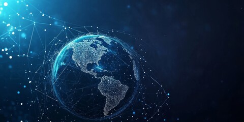 This striking representation illustrates a glowing digital globe interconnected by a network of data points and lines, symbolizing global connectivity and interaction in todays world