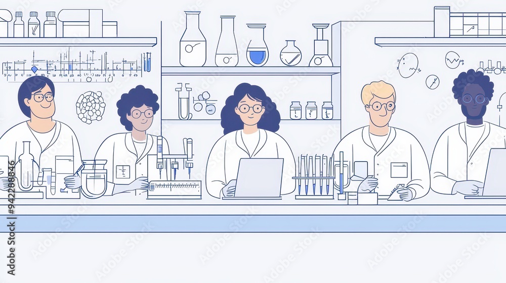 Poster diverse team of scientists working in a modern laboratory