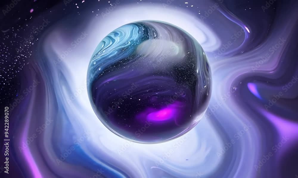 Poster a mesmerizing cosmic journey through a swirling galaxy orb captured in vivid colors and ethereal pat