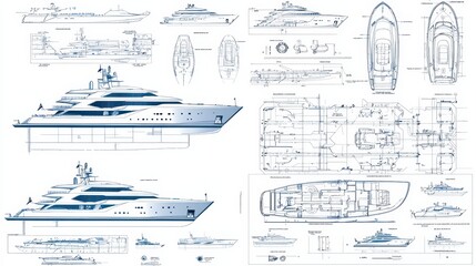 Luxury Yacht Design Blueprint   Detailed Sketch of a Modern Superyacht