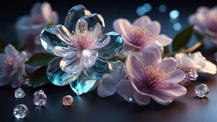 Wallpaper cold flowers and crystals