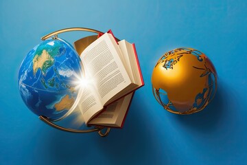 Illuminated Book and Global Education Model on Dynamic Blue Background