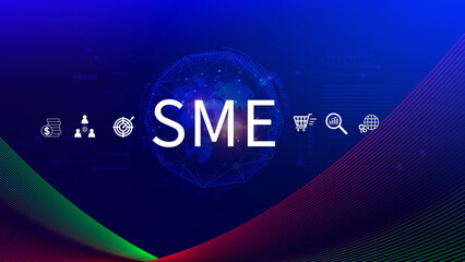 SME concept of business, Business, technology, internet and network concept, Virtual screen of the future and sees the inscription SME.