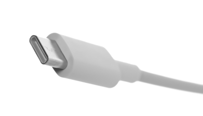 Close up USB cable plug isolated on white background