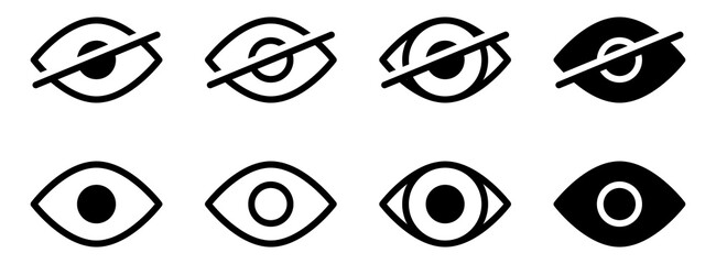 eye icon set. vision icon, see view icons - eyesight symbol - invisible eye hide icon, incognito icon no eye view hidden icon set. vision icon, unsee icons. flat style