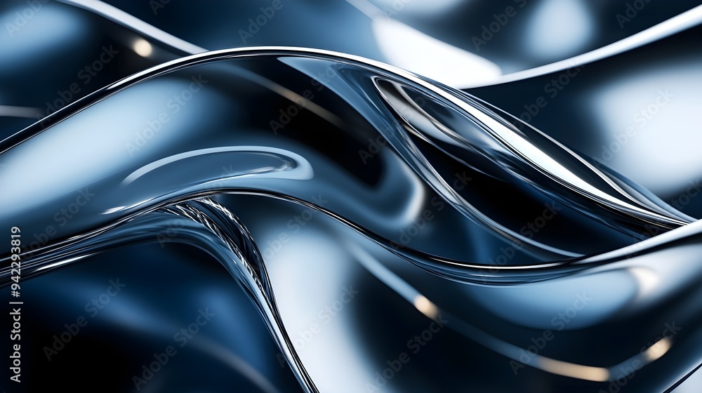 Sticker Abstract Blue Metallic Waves, Liquid, Fluid, Background