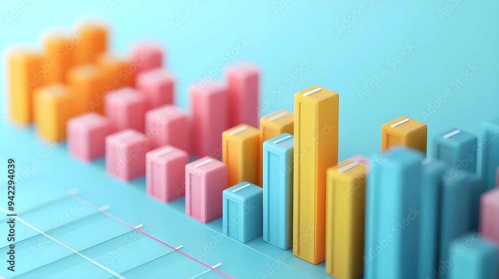 Poster abstract colorful 3d bar graph on blue background