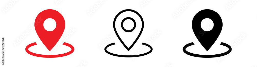 Aufkleber Location icon set, Map pin place marker. location pointer icon symbol in flat style. Red Location pin icon, Navigation sign