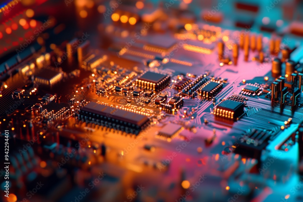 Poster this image showcases an intricate and detailed view of microchip circuitry, effectively highlighting