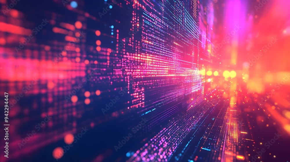 Poster abstract digital data flow background with neon lights