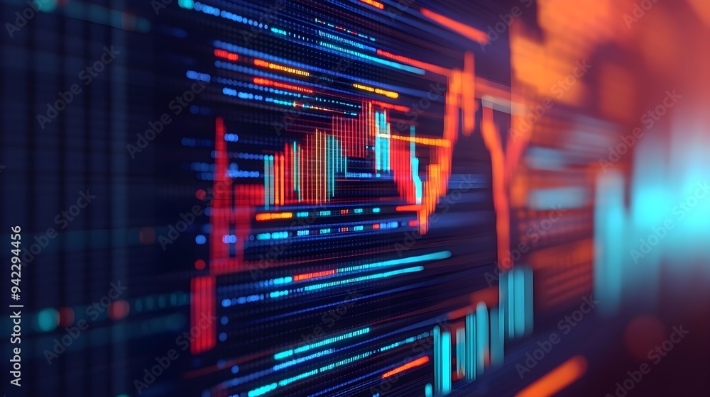 Poster abstract digital data visualization with neon lights