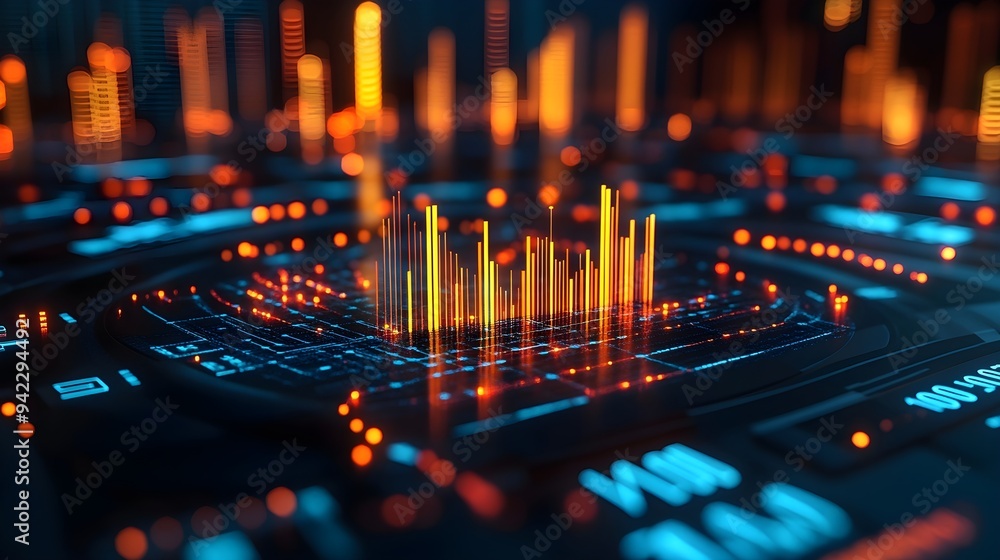 Poster abstract digital data visualization with neon lights