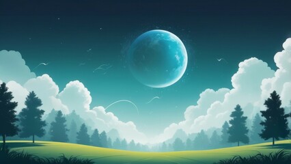 Fototapeta premium landscape with moon and clouds