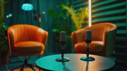 Podcast Studio Setup with Two Microphones