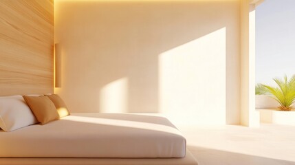 Futuristic Interior Design, envision a modern room in the year 2050, featuring sleek lines, innovative materials, smart technology integration, and vibrant color palettes.