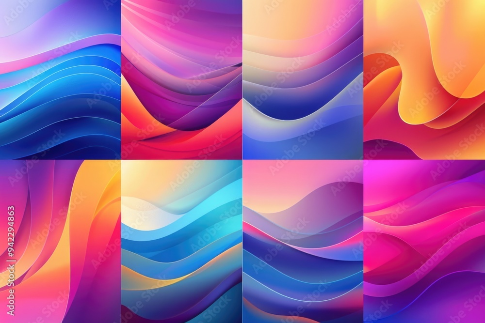 Poster a set of four colorful waves on the ocean surface